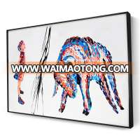 Handmade Canvas Wall Art Bull and Girl Animal Abstract Oil Painting with Metal Frame