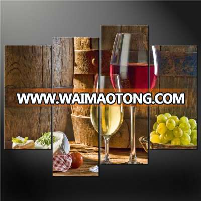 Giclee artwork 4 panels canvas print wine bottle cup art fruit oil painting for dinning room kitchen home hotel cafe Wall Decor