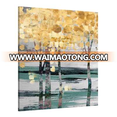 Abstract canvas wall painting of gold tree for restaurant